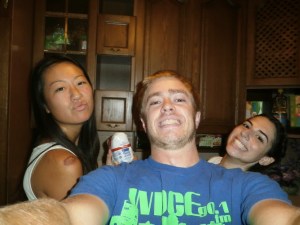 Two of my three female roommates and I in our new kitchen. That’s right, I am the only male in my flat. More on that to come.