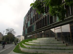 This is one academic building on campus called Kilen. I don't have class here but I think it's absolutely beautiful. The campus also has lots of outside areas like this to relax and you see students hanging out in them all the time.