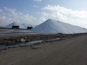 The piles of sea salt at Cargill Salt Works