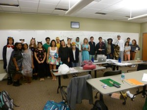 ​Last Halloween, my organic chemistry class received extra credit for showing up in costume. I'm in the light blue dress in the middle as Danaerys Targaryen from Game of Thrones.