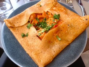​The Punjabi galette, basically a savory crêpe with Tandoori chicken inside. Boy do I love fusion cuisine.
