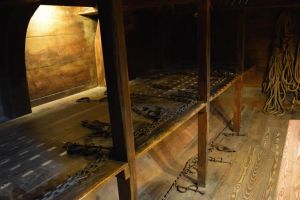 Replicate model of the hold of a slave ship. Our tour guide estimated that close to 100 slaves would be crammed into this small space. And to think, it felt crowded with just the 7 of us in the tour group