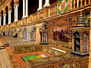 Beautiful benches at Plaza de España in Seville