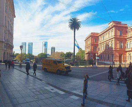 From the steps of the Central Bank, you have a beautiful view of the modernity of great skyscrapers and the history of the Casa Rosada (Pink House). The Casa Rosada holds the executive offices of the President. I toured the building and got to see all its beauty inside and out. While some old wallpaper held small stains and the original floors looked a little beat up, these imperfections added to the authenticity of its history. Interestingly, the building is pink because at one point it was believed that, to protect against the summer humidity in Buenos Aires, it was good practice to preserve the exterior walls with a mixture of lime and cows blood.