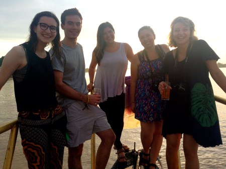 From left: Annie, Billy, myself, Jamie, and Elyssa enjoying our ride down the Mekong River.
