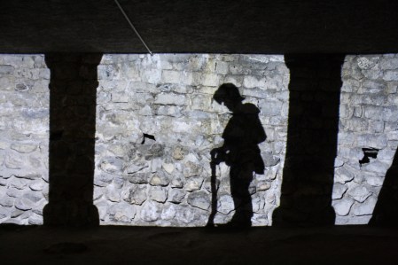 In one room of the castle, there was a video projection on the stone wall. The silhouettes of actors came in and acted out the siege of the castle in the 1400s.